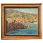 French Framed Painting of a Coastal City