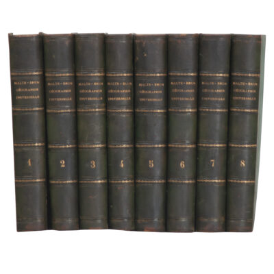 Set of 8 French Leather Bound Geography Books