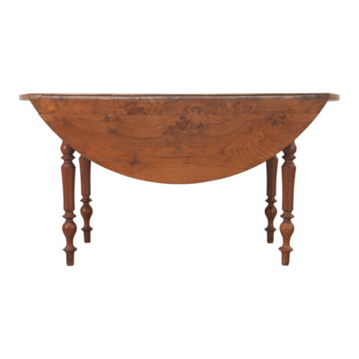 French Burl Fruitwood Drop Leaf Dining Table