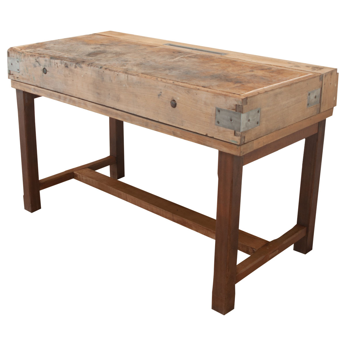 French Oak and Pine Butcher Block Table - Fireside Antiques