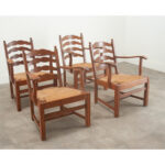 Set of 4 Oak & Rush Seat Lounge Chairs