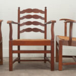Set of 4 Oak & Rush Seat Lounge Chairs