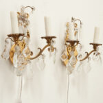 French Pair of Brass & Crystal Sconces