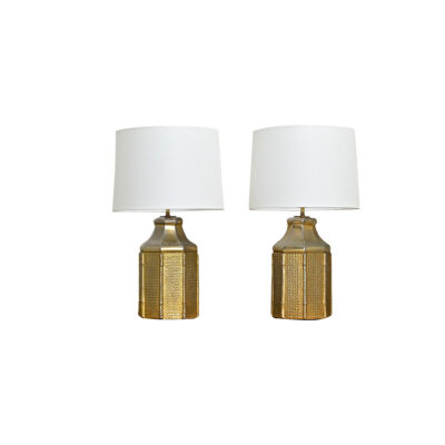 Pair of Vintage Faux Cane & Bamboo Lamps