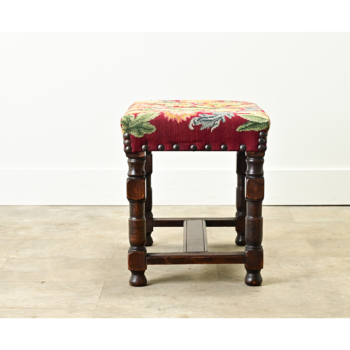 French 19th Century Oak & Tapestry Stool - Fireside Antiques