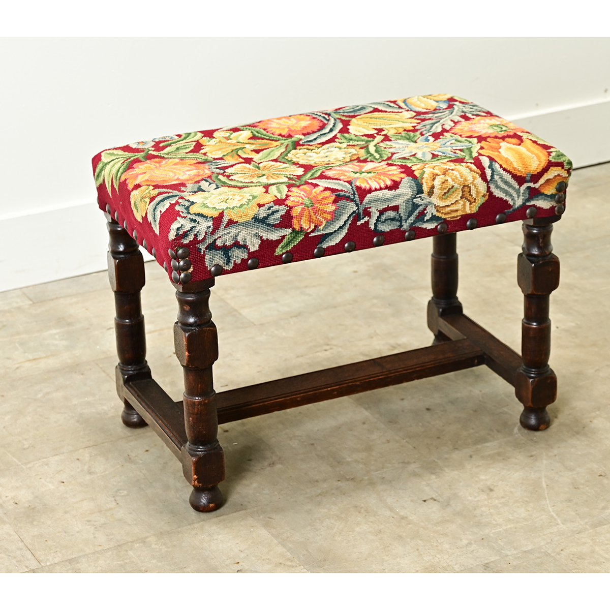 French 19th Century Oak & Tapestry Stool - Fireside Antiques