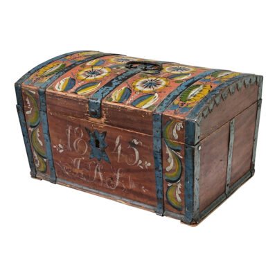 19th Century Painted Pine Marriage Trunk