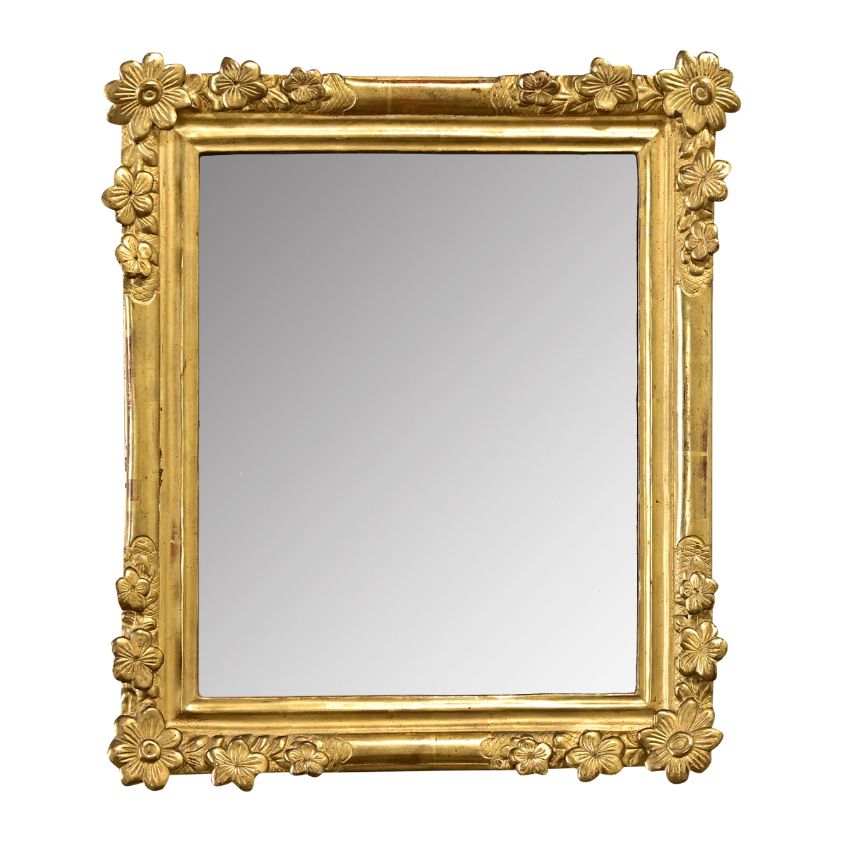 French 19th Century Gold Gilt Mirror with Flowers - Fireside Antiques