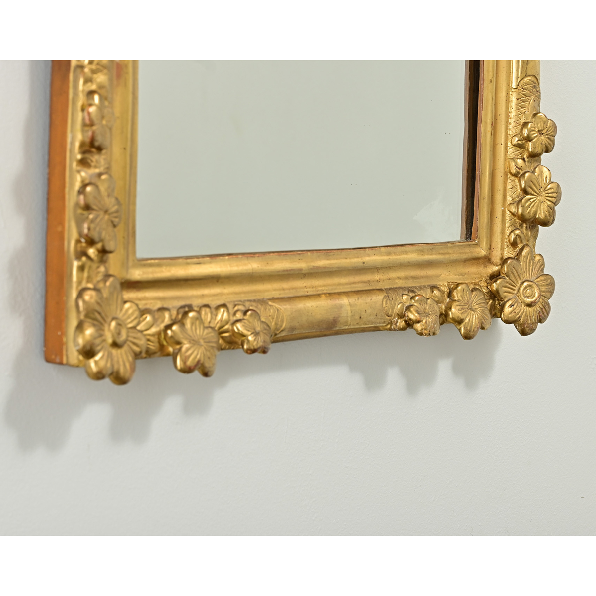 French 19th Century Gold Gilt Mirror with Flowers - Fireside Antiques