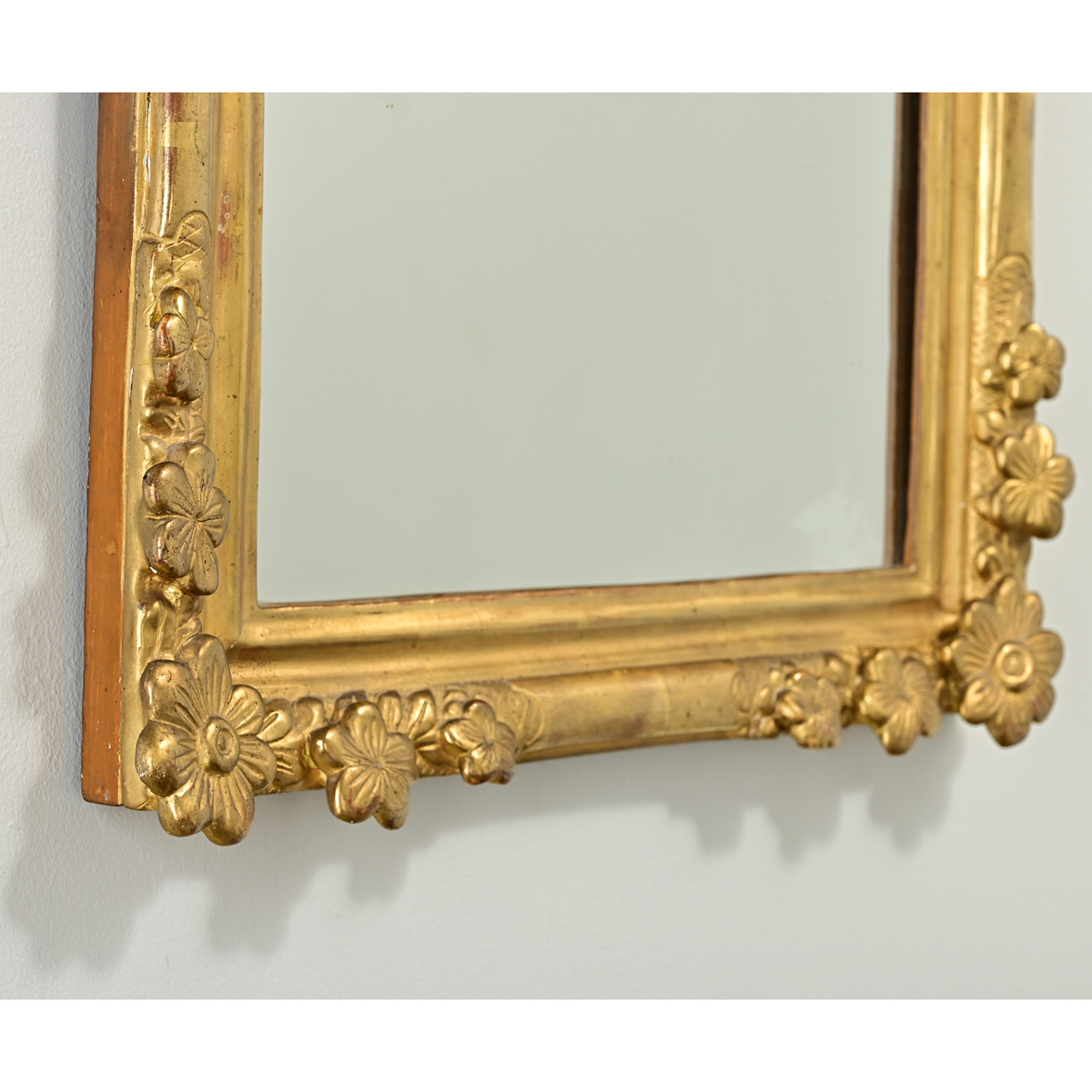 French 19th Century Gold Gilt Mirror with Flowers - Fireside Antiques, image size:1200x1200