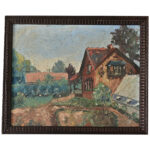French Vintage Framed Painting of a Homestead