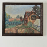 French Vintage Framed Painting of a Homestead