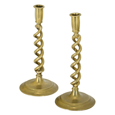 French Pair of Brass Barley Twist Candlesticks