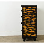 English Ebonized Fish Motif Decoupage Chest