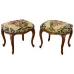 French Pair of Louis XV-style Stools with Needlepoint