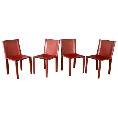 Set of Four Italian Red Leather Chairs