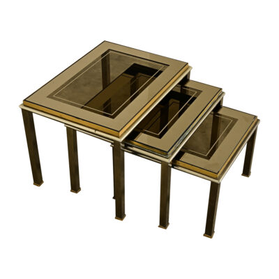 French Set of Three Brass & Glass Nesting Tables