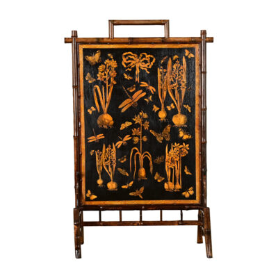 19th Century Bamboo & Decoupage Fireplace Screen