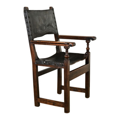 Italian 17th Century Walnut and Leather Armchair