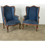 French Pair of Louis XV Wingback Bergeres & Ottoman