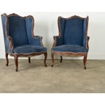 French Pair of Louis XV Wingback Bergeres & Ottoman