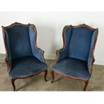 French Pair of Louis XV Wingback Bergeres & Ottoman