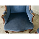 French Pair of Louis XV Wingback Bergeres & Ottoman