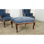 French Pair of Louis XV Wingback Bergeres & Ottoman