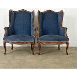 French Pair of Louis XV Wingback Bergeres & Ottoman