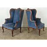 French Pair of Louis XV Wingback Bergeres & Ottoman
