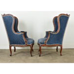 French Pair of Louis XV Wingback Bergeres & Ottoman