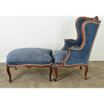 French Pair of Louis XV Wingback Bergeres & Ottoman