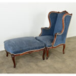 French Pair of Louis XV Wingback Bergeres & Ottoman