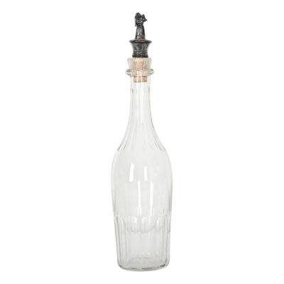 French 19th Century Liqueur Bottle with Silver Monk Stopper