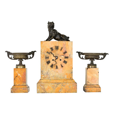 French 19th Century Bronze & Marble Mantel Clock Set