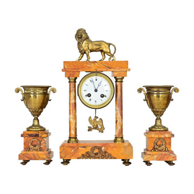 French 19th Century Bronze & Marble Mantel Clock Set