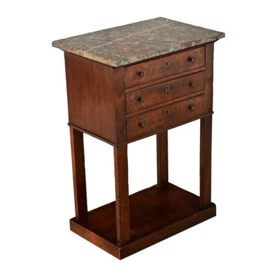 French Walnut & Marble Bedside Table