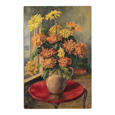 Vintage Signed English Oil Painting of Chrysanthemums