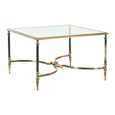 French Modern Square Brass & Glass Coffee Table