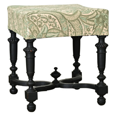 French Ebonized & Upholstered Stool