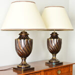 Pair of Heavy Brass Urn Table Lamps