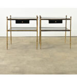 French Midentury Brass & Lacquer Square Bedside Tables