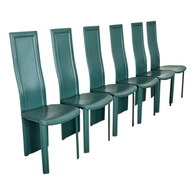 Set of Six Turquoise Leather Postmodern Dining Chairs