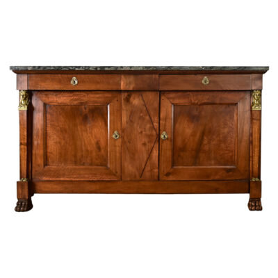French 19th Century Empire Walnut & Marble Top Buffet