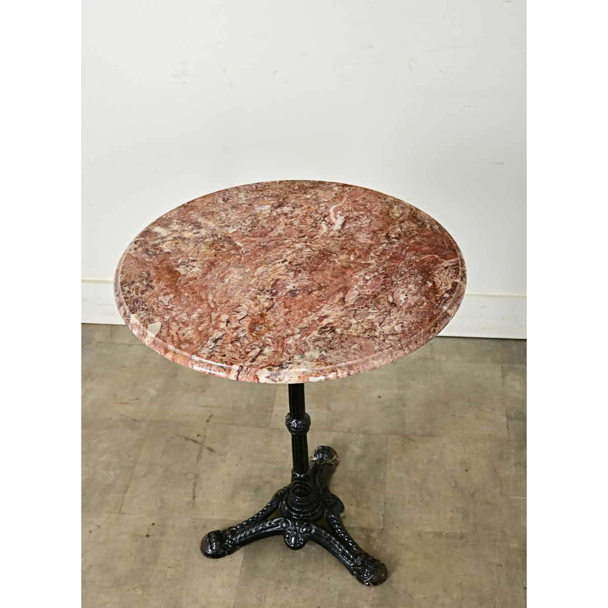 French Cast Iron & Red Marble Bistro Table - Fireside Antiques