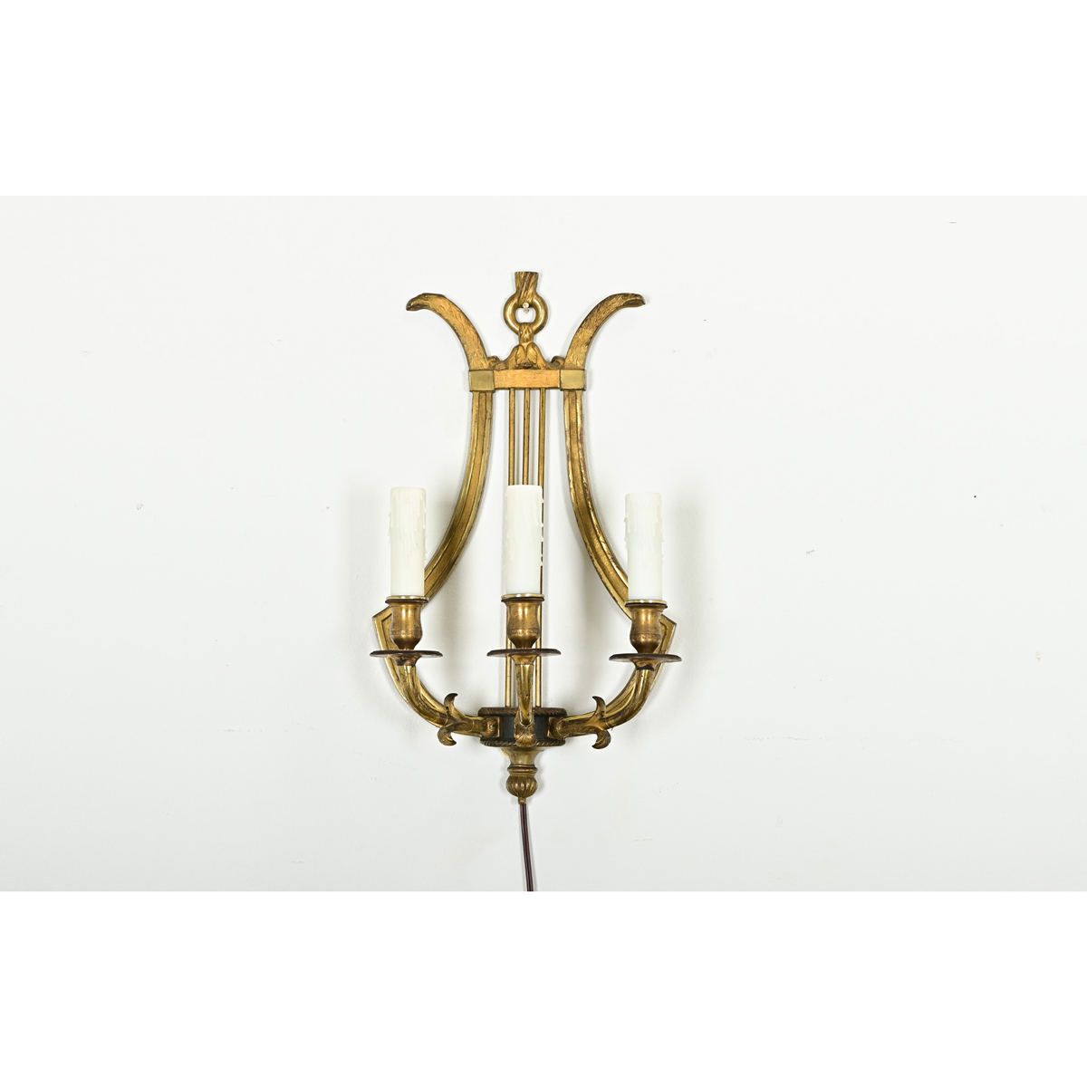 Set of Four Vintage French Brass Lyre Sconces - Fireside Antiques