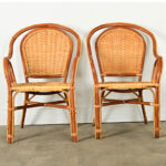 Set of Six Vintage Rattan & Bamboo Dining Chairs