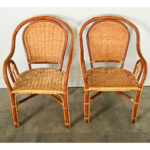 Set of Six Vintage Rattan & Bamboo Dining Chairs