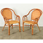 Set of Six Vintage Rattan & Bamboo Dining Chairs