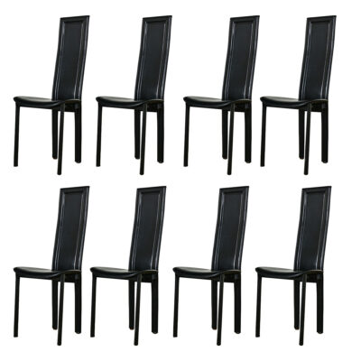 Set of Eight Italian Leather Postmodern Dining Chairs